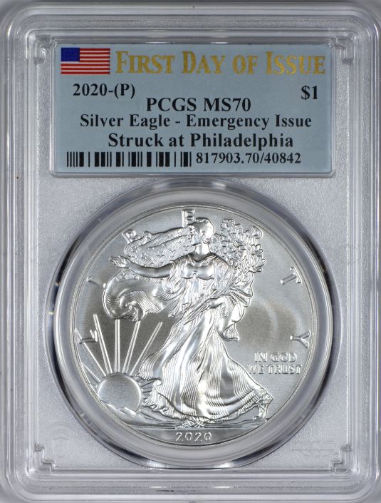 2020 Philly "Emergency" Issue Silver Eagle PCGS MS70 First Day of Issue